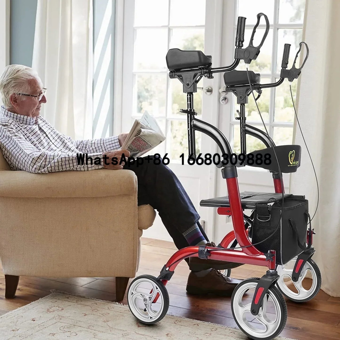 Best Seller Stable Medical Device Supplies Home Care Good for Senior Handicapped Folding Upright Walker Rollator With Arm Rest