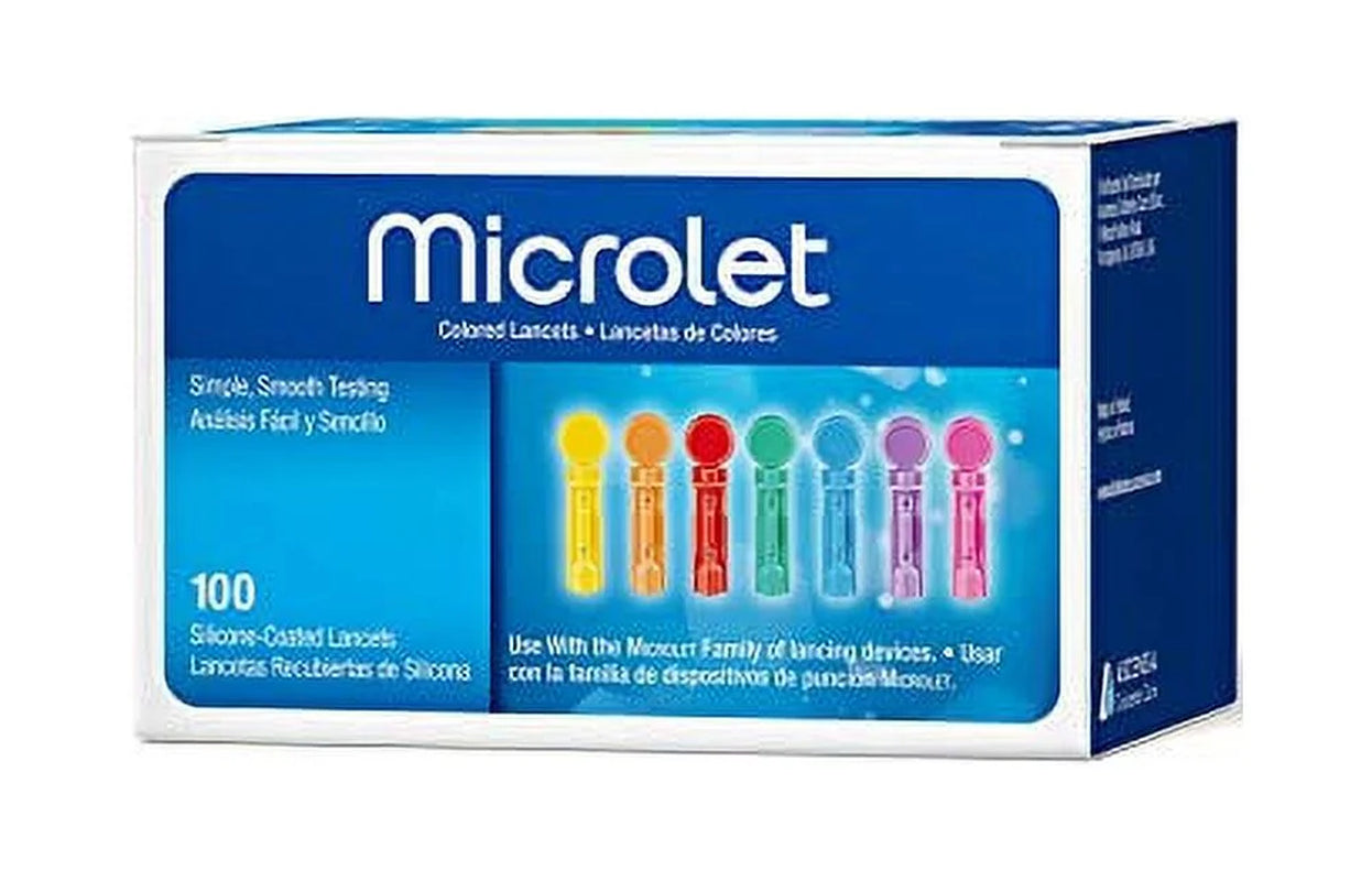 MICROLET Lancets for Glucose Blood Testing, Multi-Colored, 100 Count