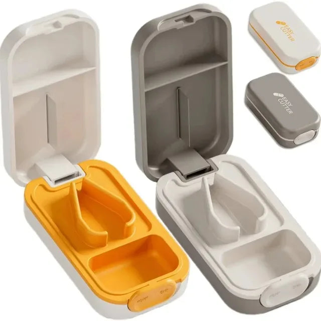 2 In 1 Mini Pill Cutter With Invisible Storage Box Portable Drug Tablet Medicine Dustproof Divider Organizer Crusher Pill Box