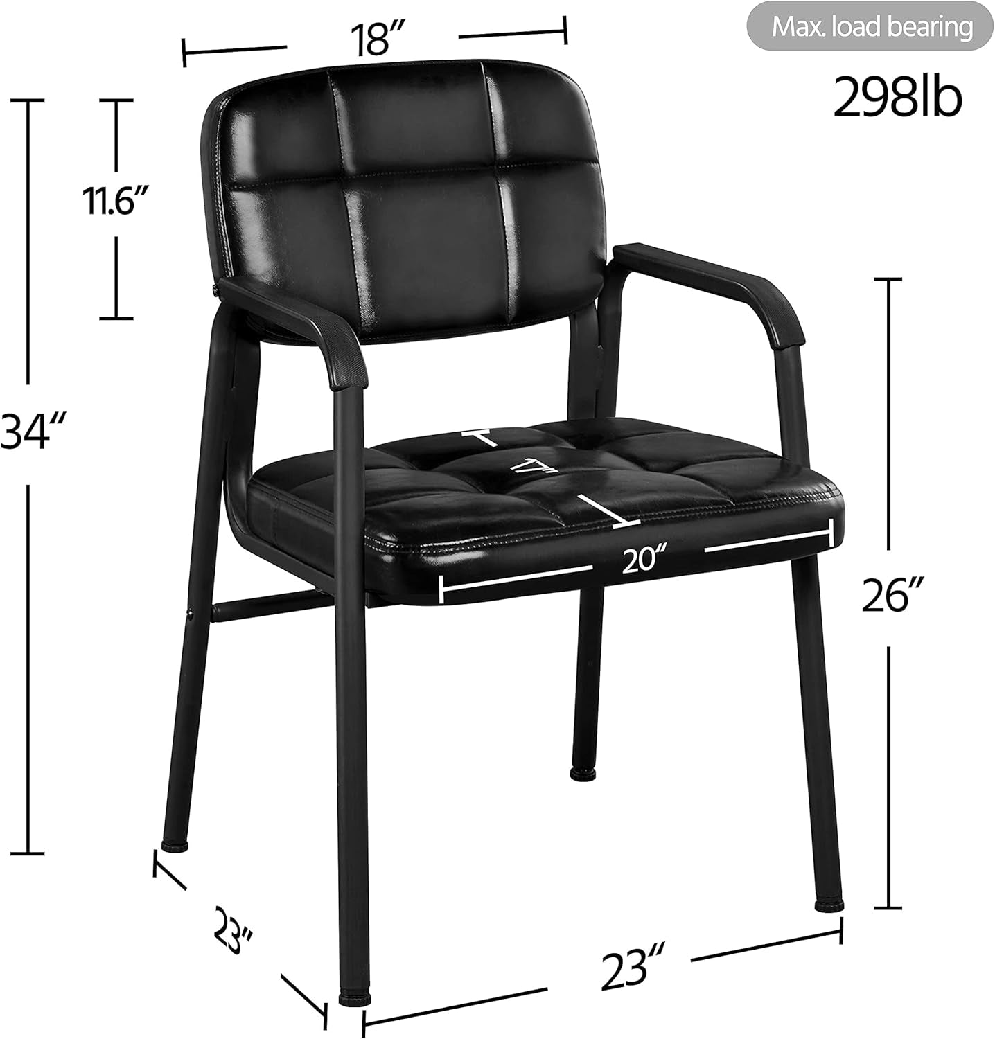 4 PCS Office Reception Chairs Executive Leather Guest Chairs Ergonomic Side Chairs with Upholstered Lumbar Support, Black