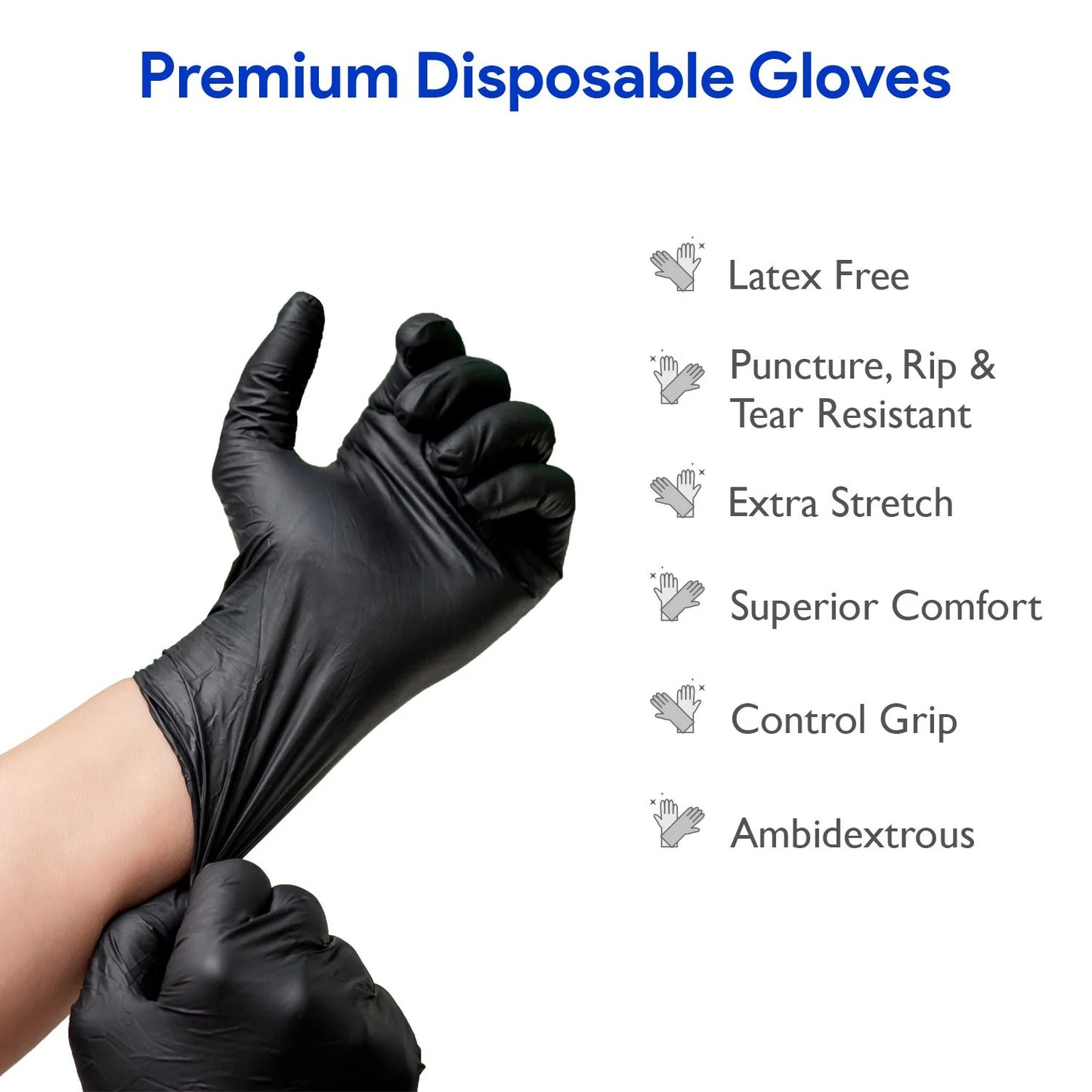 Disposable Black Nitrile Gloves 200 Count - Heavy Duty 4Mil, Powder Free, Rubber Latex Free, Medical Exam Grade