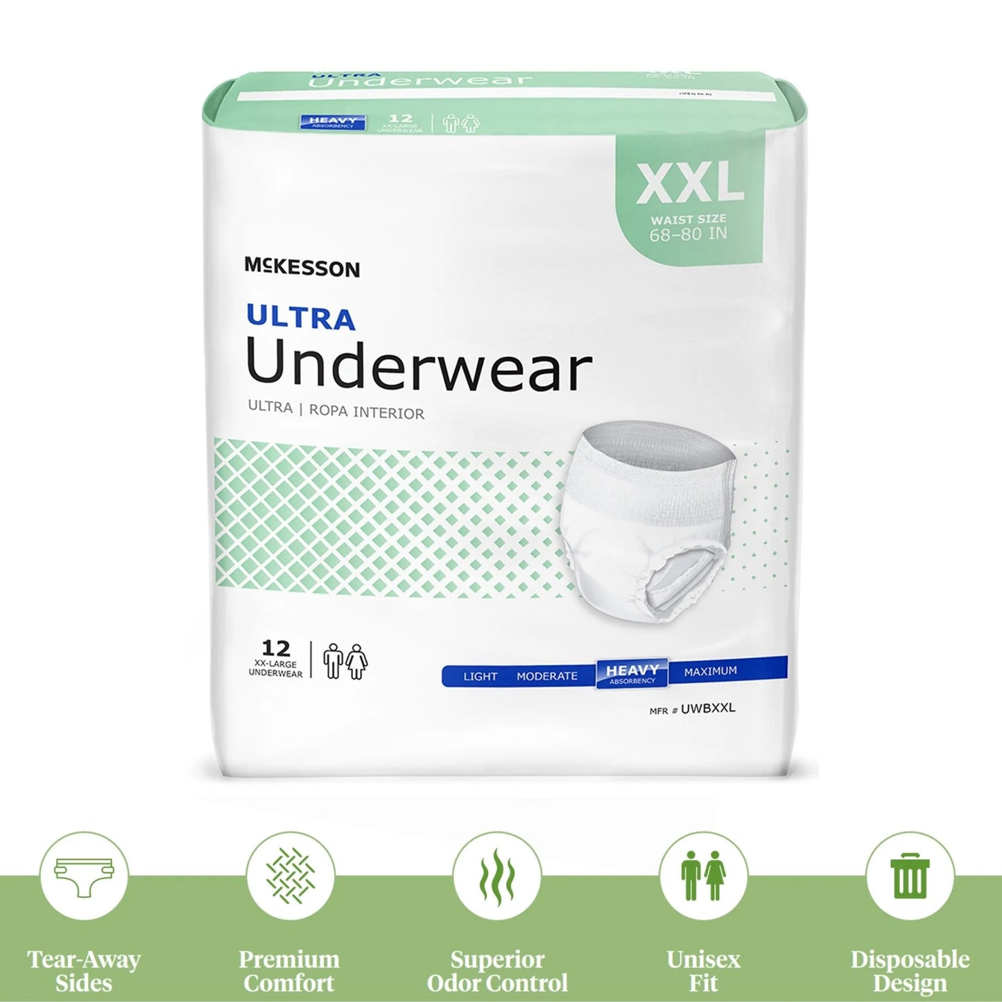 Ultra Underwear, Incontinence, Heavy Absorbency, 2XL, 12 Ct