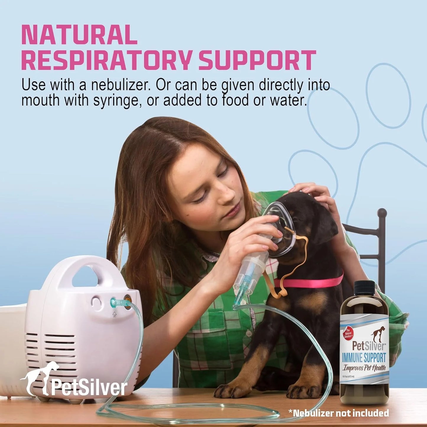 Respiratory Solution with Chelated Silver for Cats and Dogs, Gentle Allergen Free Formula, Use with Nebulizer or Syringe, Fragrance and Flavor Free, 16 Oz.