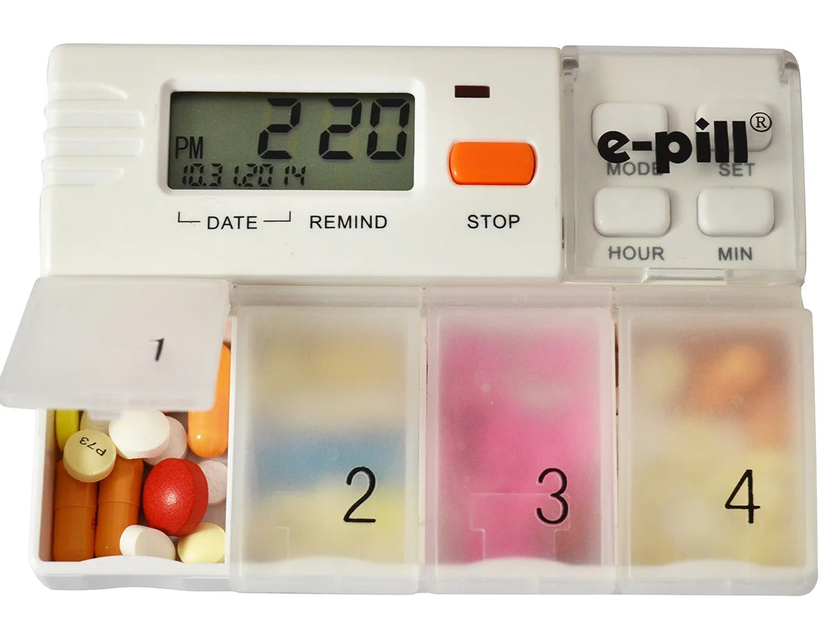 Medglider Reminder with Attached 4 Compartment Pill Box