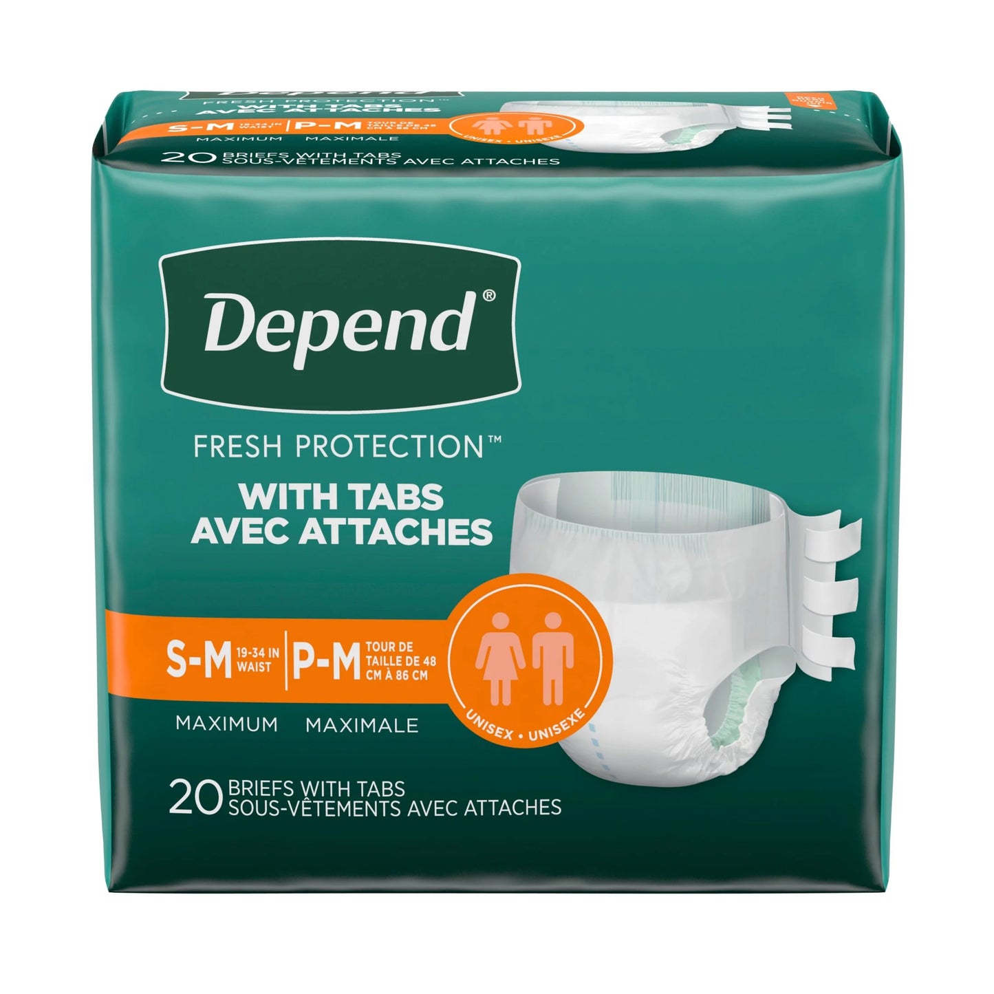 (3 Pack) Protection with Tabs Incontinence Underwear, Adult Diapers, Unisex, S/M, 20 Count