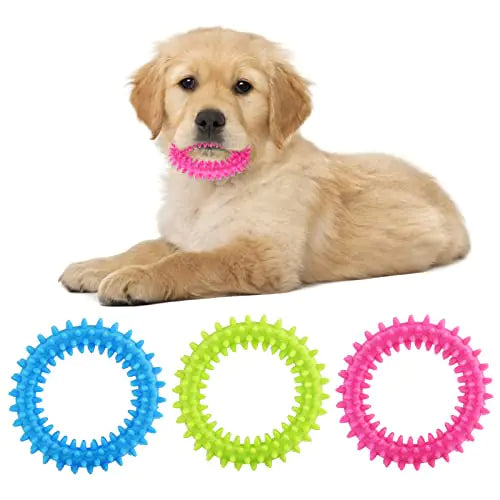 cobee Puppy Teething Chew Toys 3 Packs Small Dog Puppy Toy Ring 360° Clean Pet Teeth and Soothe Itching Rubber Dog Chew Toy Oral Health Puppy Interactive Chew Toys