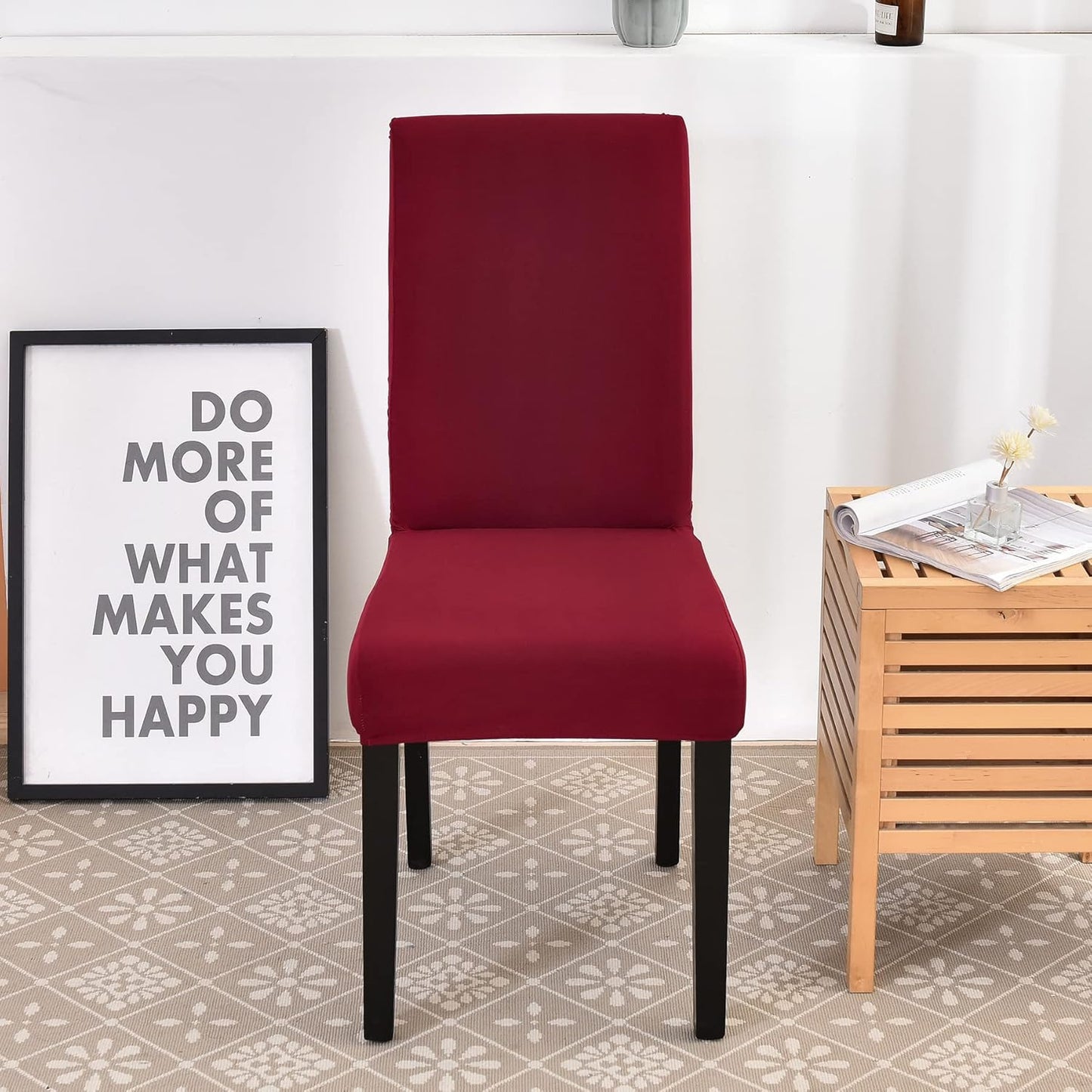 Burgundy Chair Covers for Dining Room Set of 4,Stretch Spandex Parsons Chair Slipcover 4 Pack,Washable Anti-Dust Chair Seat Cover for Kitchen,Wedding,Party