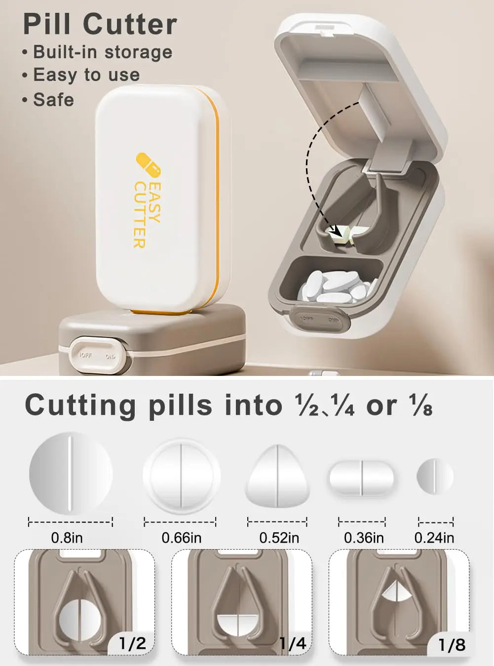 2 In 1 Mini Pill Cutter With Invisible Storage Box Portable Drug Tablet Medicine Dustproof Divider Organizer Crusher Pill Box