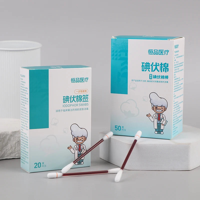 20/50Pcs Disposable Iodine Cotton Swabs Sterilize Asepsis Emergency Kit Care Sanitary Portable Family Daily Medical Supplies