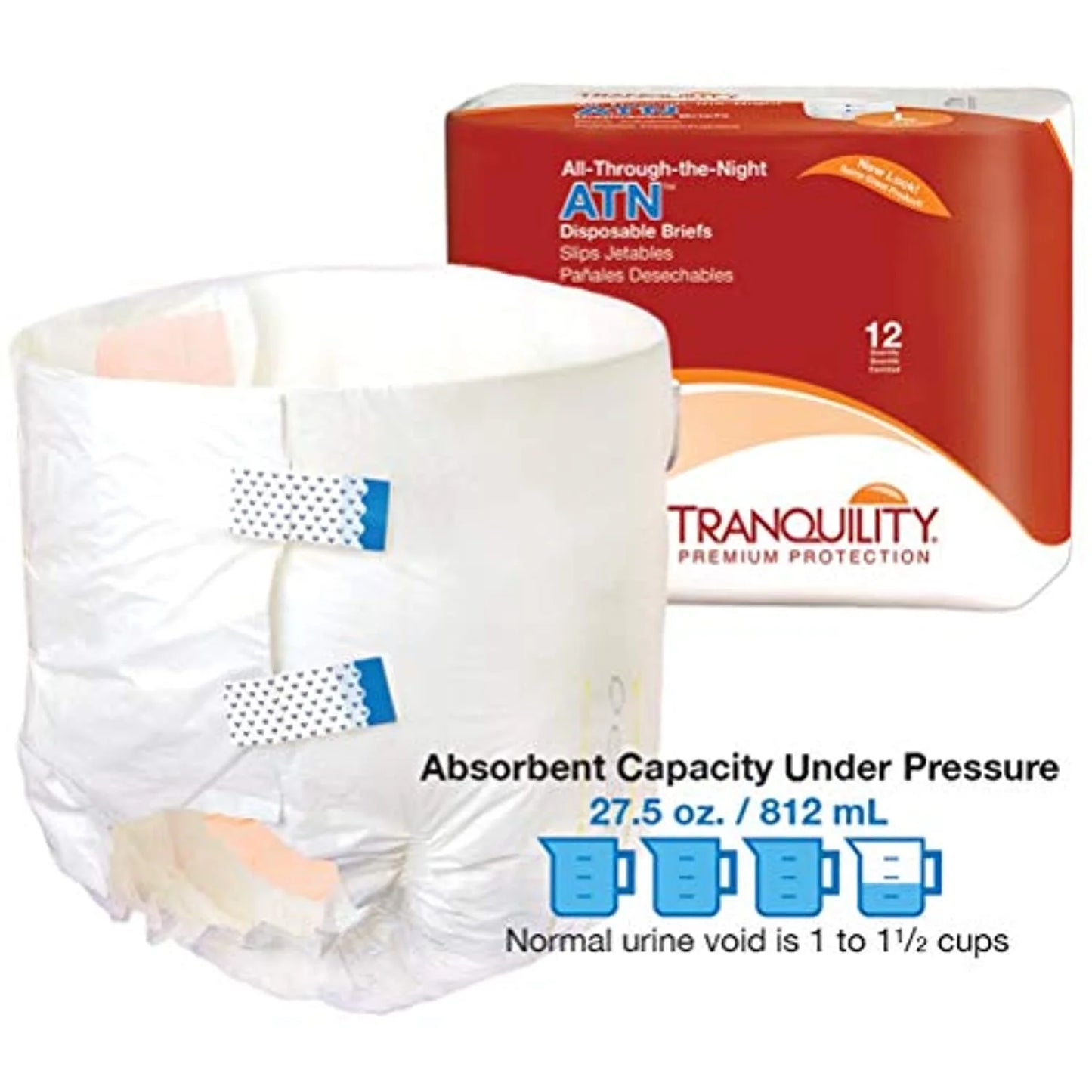 ATN Adult Disposable Briefs with All-Through-The-Night Protection, XS (18"-26") - 100 Ct (Pack of 10) X-Small (100 Count)