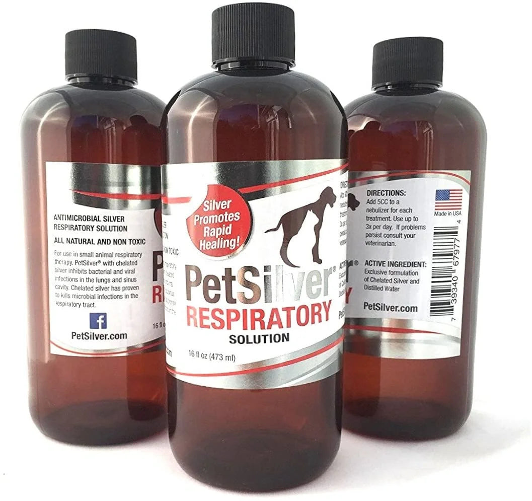 Respiratory Solution with Chelated Silver for Cats and Dogs, Gentle Allergen Free Formula, Use with Nebulizer or Syringe, Fragrance and Flavor Free, 16 Oz.