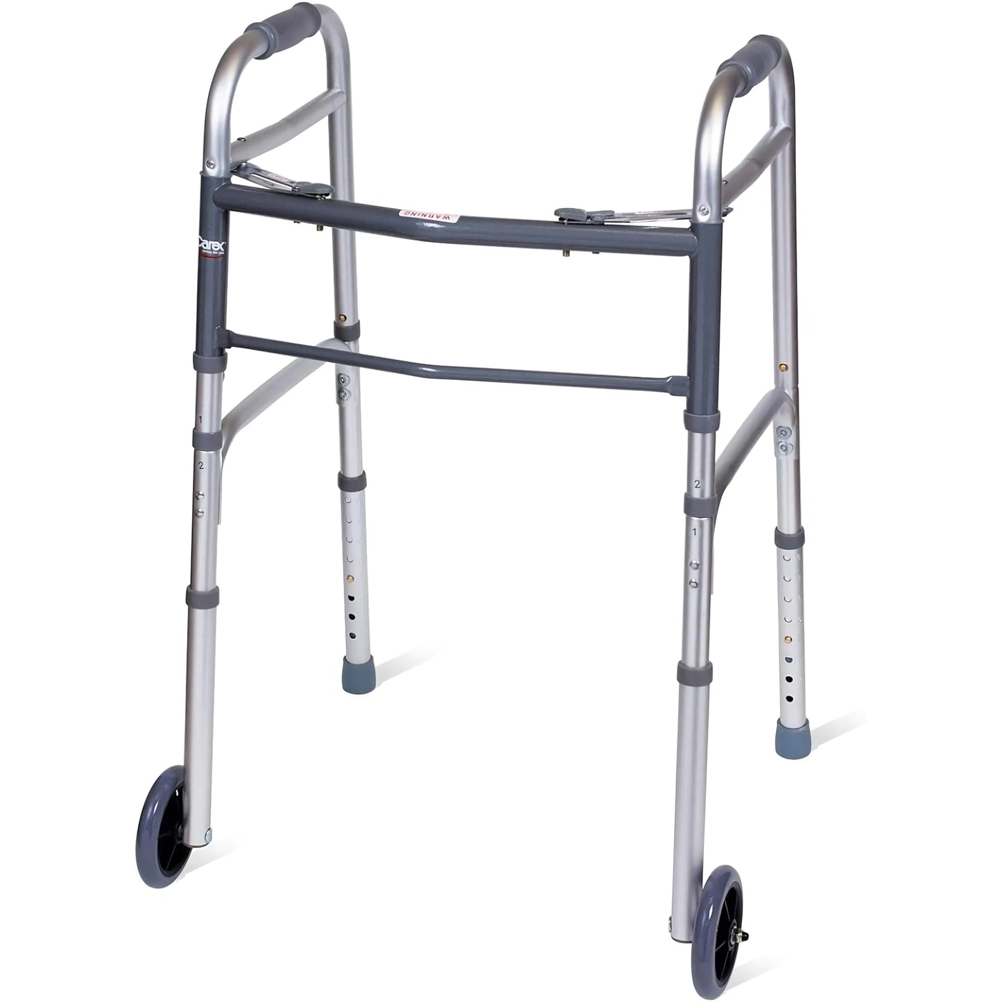 Carex Folding Walker for Seniors - Adult Walker With Wheels - Portable Medical Walker with Adjustable Height 30-37 Inches Aluminum Lightweight
