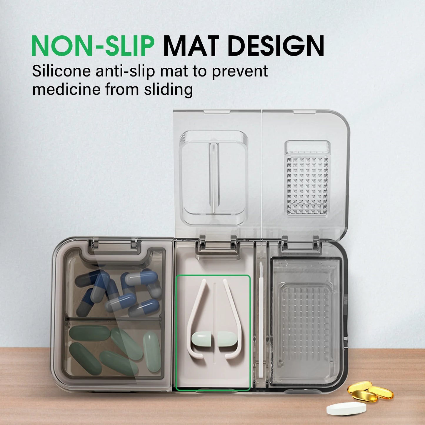 3 in 1 Pill Organizer, Multifunctional Cutting and Grinding Medicine Box,Travel Small Pill Box, Black