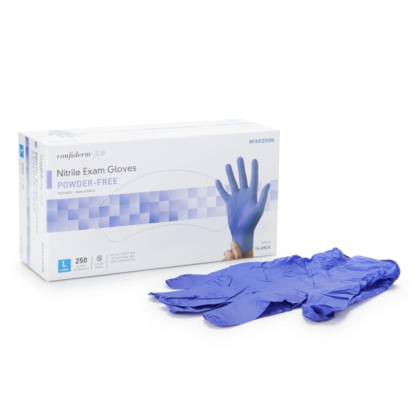 Confiderm 3.0 Disposable Nitrile Exam Glove Standard Cuff Length LARGE 14-6N36 250 per Box