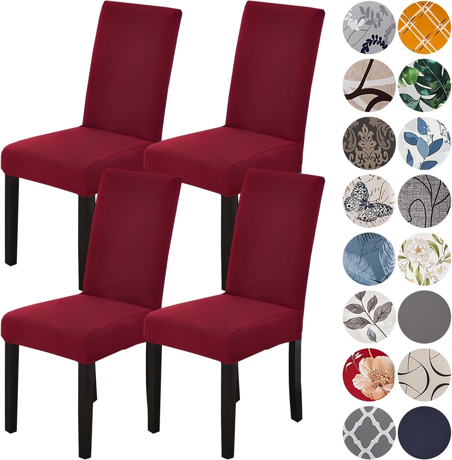 Burgundy Chair Covers for Dining Room Set of 4,Stretch Spandex Parsons Chair Slipcover 4 Pack,Washable Anti-Dust Chair Seat Cover for Kitchen,Wedding,Party