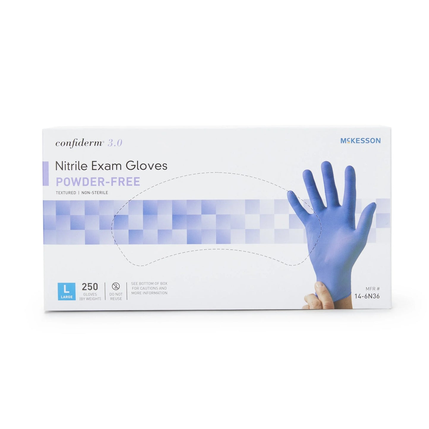 Confiderm 3.0 Disposable Nitrile Exam Glove Standard Cuff Length LARGE 14-6N36 250 per Box