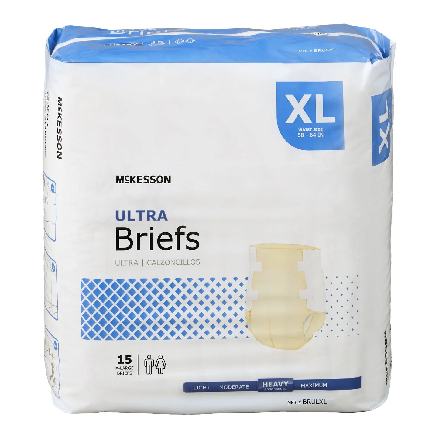 Ultra Incontinence Briefs - Absorbent, Disposable, Unisex - XL, 15 Count, 4 Packs, 60 Total