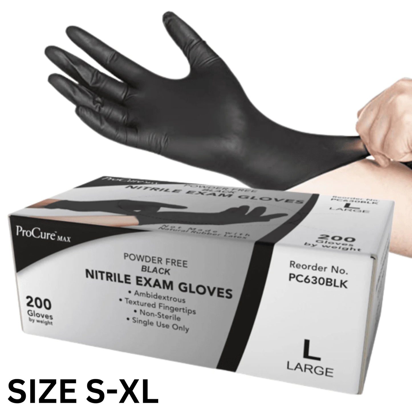 Disposable Black Nitrile Gloves 200 Count - Heavy Duty 4Mil, Powder Free, Rubber Latex Free, Medical Exam Grade
