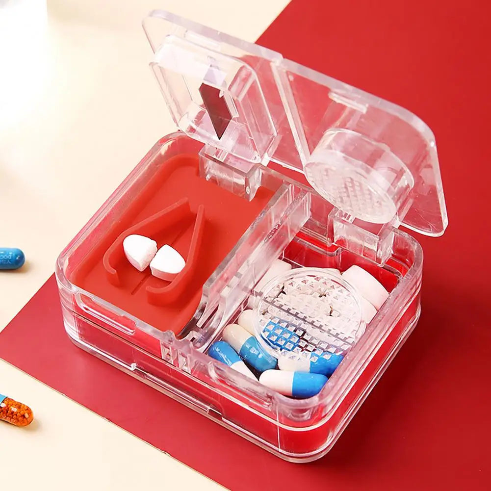Compact Pill Crusher Transparent Pill Storage Box with Cutter Grinder Brush Food Grade Moisture-proof Medicine for Outdoor