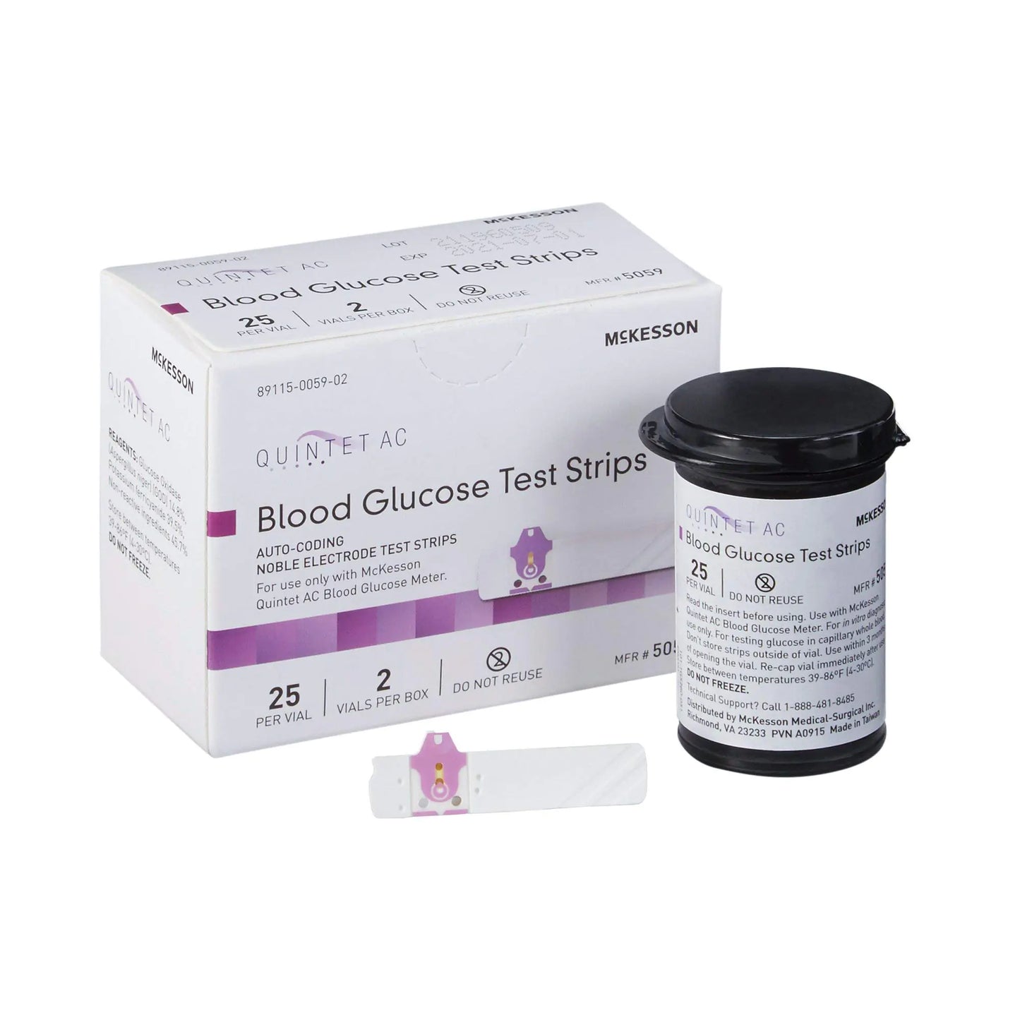 McKesson Quintet AC Blood Glucose Test Strips - Auto Coding Noble Electrode Strips for Self-Testing and Point-of-Care Testing of Whole Blood Glucose 50 Strips 1 Pack