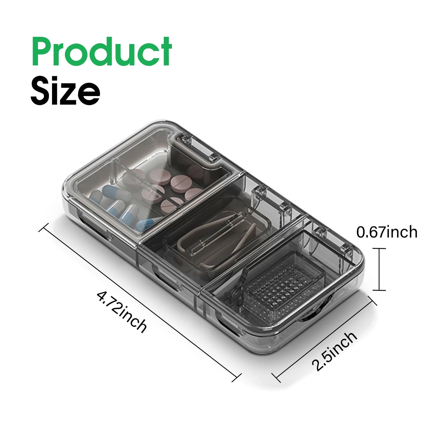 3 in 1 Pill Organizer, Multifunctional Cutting and Grinding Medicine Box,Travel Small Pill Box, Black