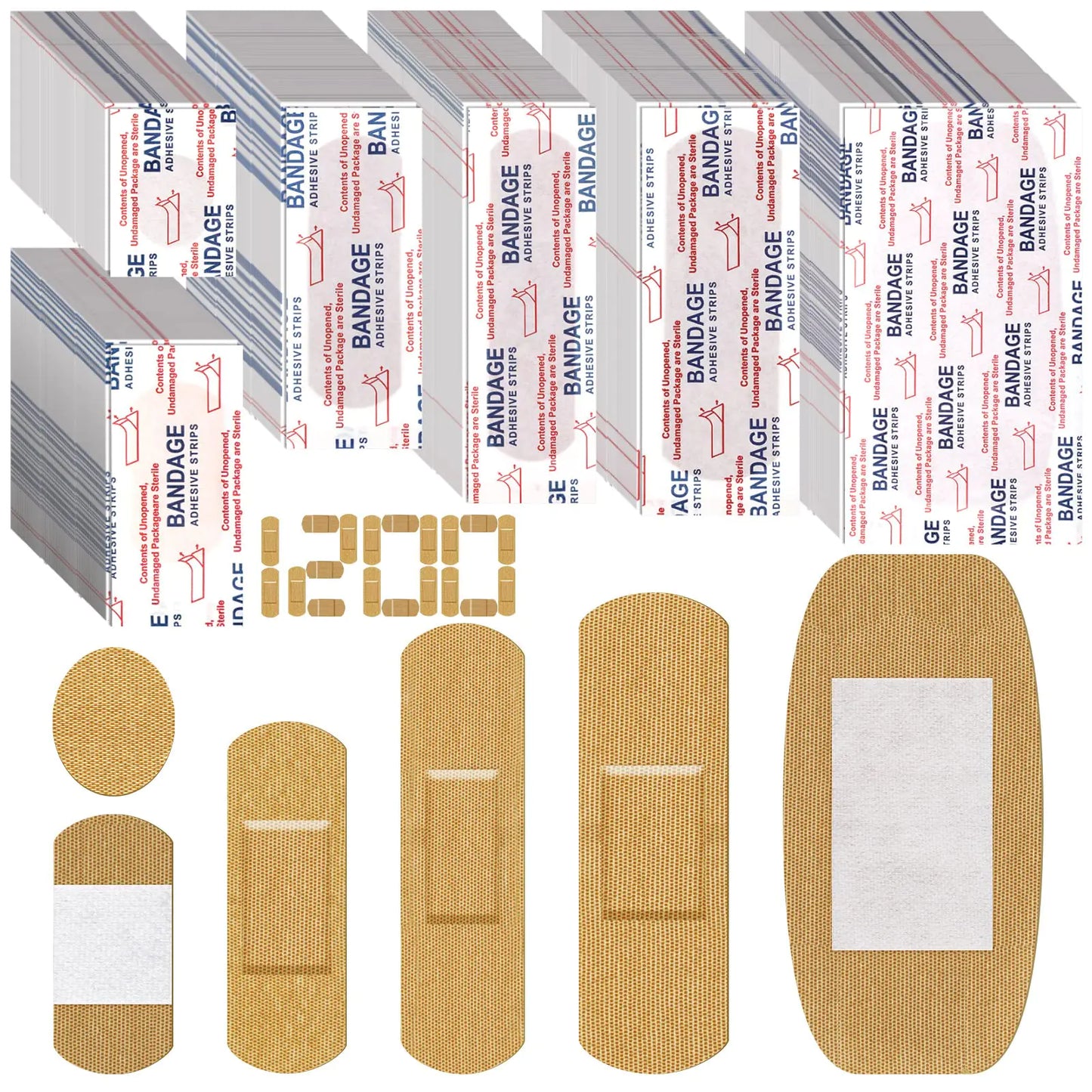 1200 Pieces Assorted Bandages Flexible Fabric Adhesive Bandages Family Variety Pack Small Comfortable Fingertip Bandages Bulk for Wound Various Sizes Spot Bandage Round Cloth Bandages for Aids