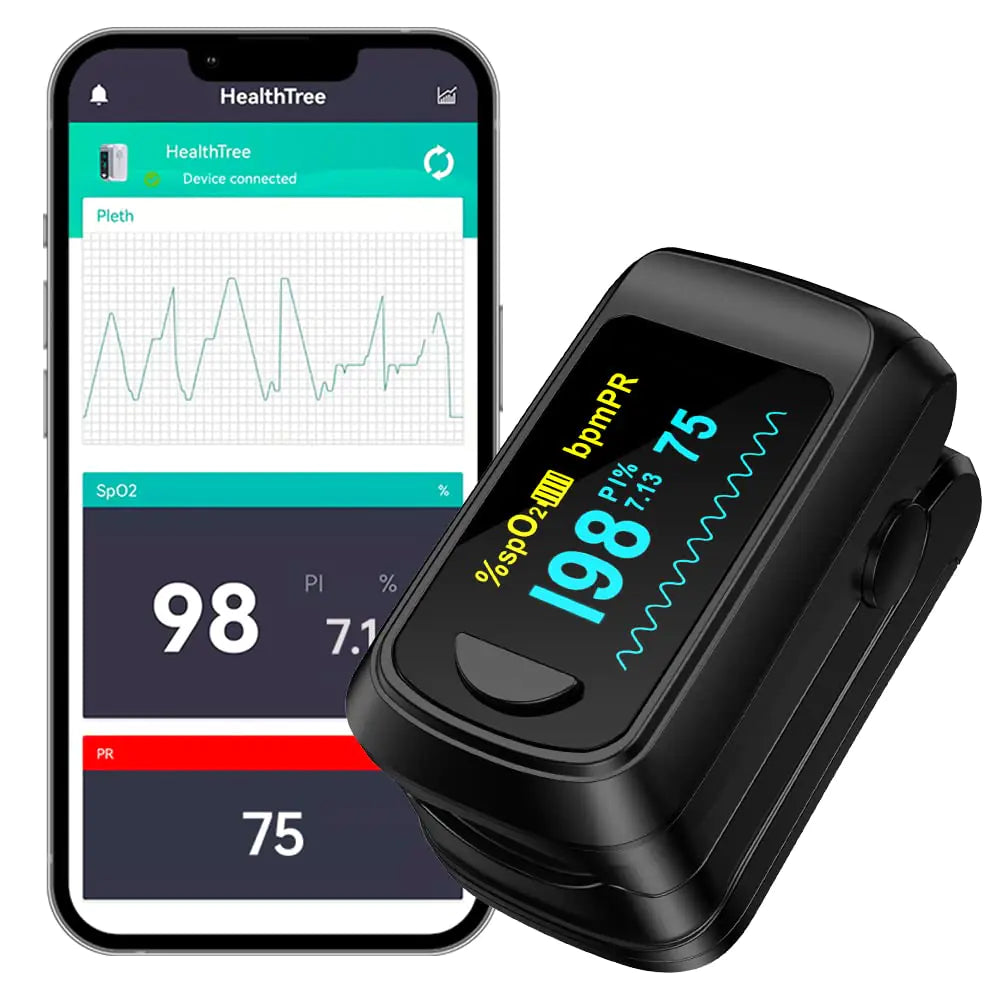 Pulse Oximeter Blood Oxygen Monitor Fingertip HealthTree Bluetooth Pulse Ox with Free APP O2 Pulse Oximeter Finger and Heart Rate Monitor