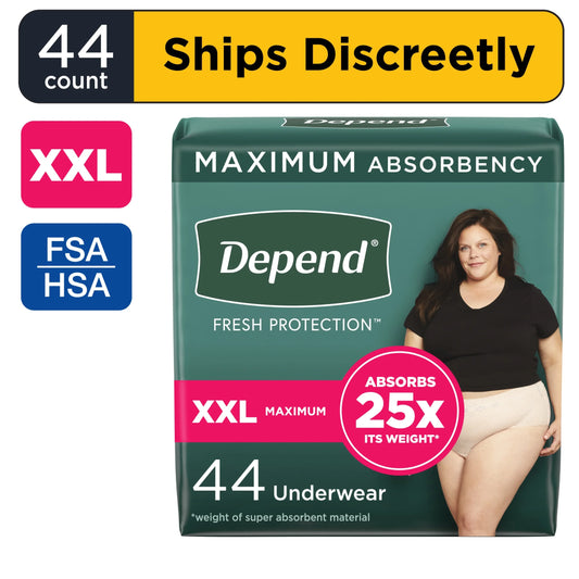 Fresh Protection Incontinence Underwear for Women, Adult Diapers, XXL, 44 Count