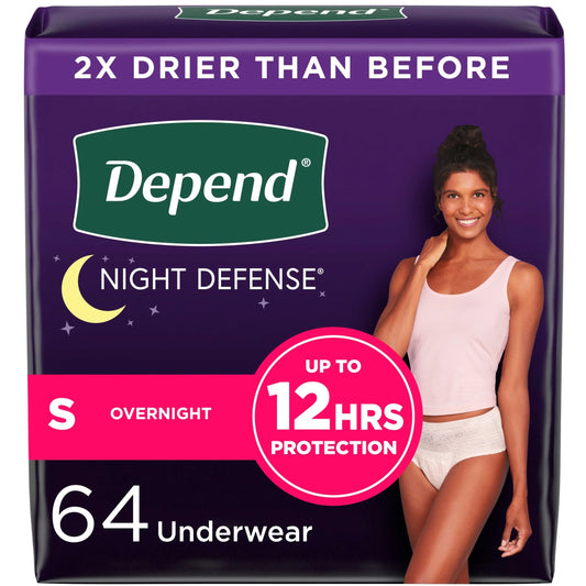 Night Defense Incontinence Underwear for Women, Adult Diapers, S, 64 Count