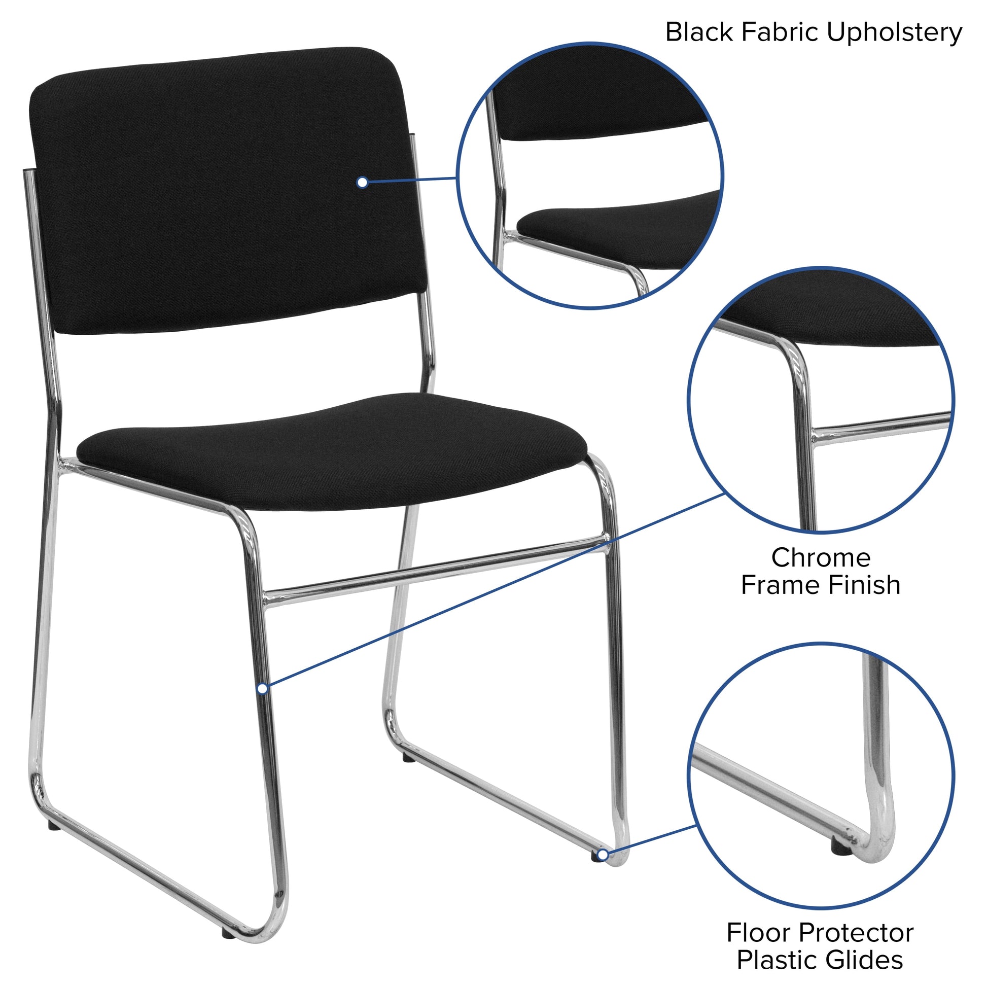 HERCULES Sled Base Stacking Chair, Black, Set of 5