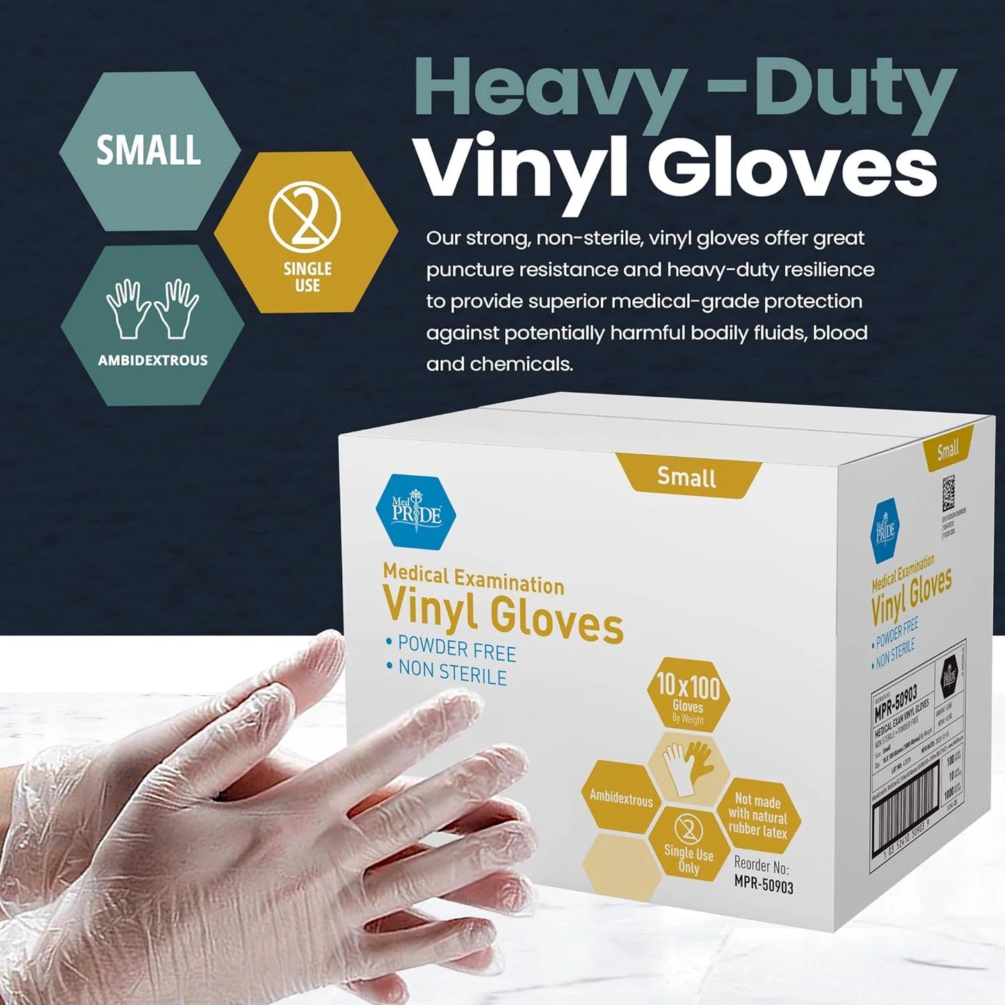 Vinyl Gloves Powder-Free Disposable Latex Free Gloves, Small 1000-Pack