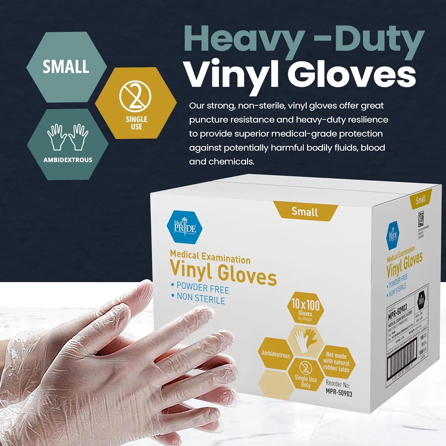Vinyl Gloves Powder-Free Disposable Latex Free Gloves, Small 1000-Pack