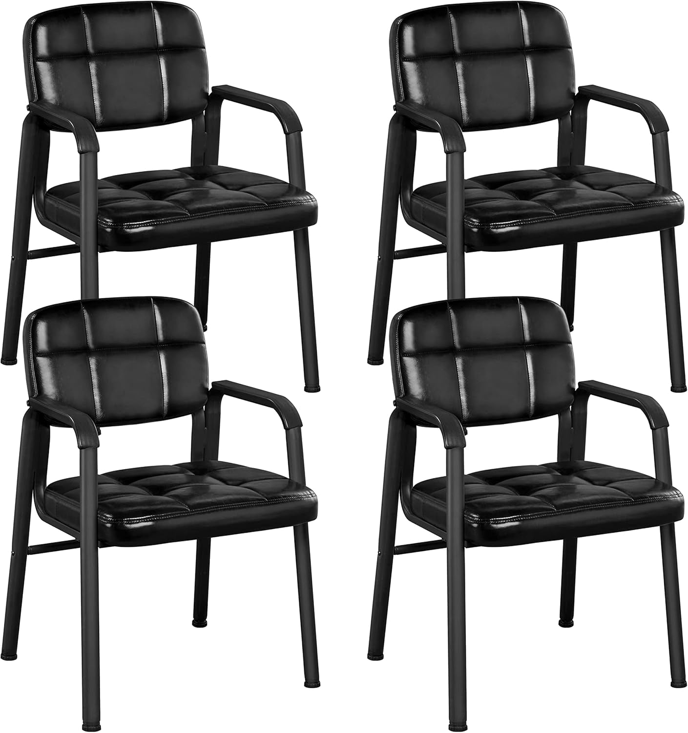 4 PCS Office Reception Chairs Executive Leather Guest Chairs Ergonomic Side Chairs with Upholstered Lumbar Support, Black
