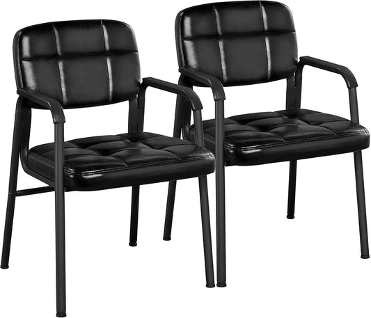 2 PCS Office Guest Chair Mid Back Leather Reception Chairs Living Room Leisure Chairs with Lumbar Support for Waiting/Conference Room, Black
