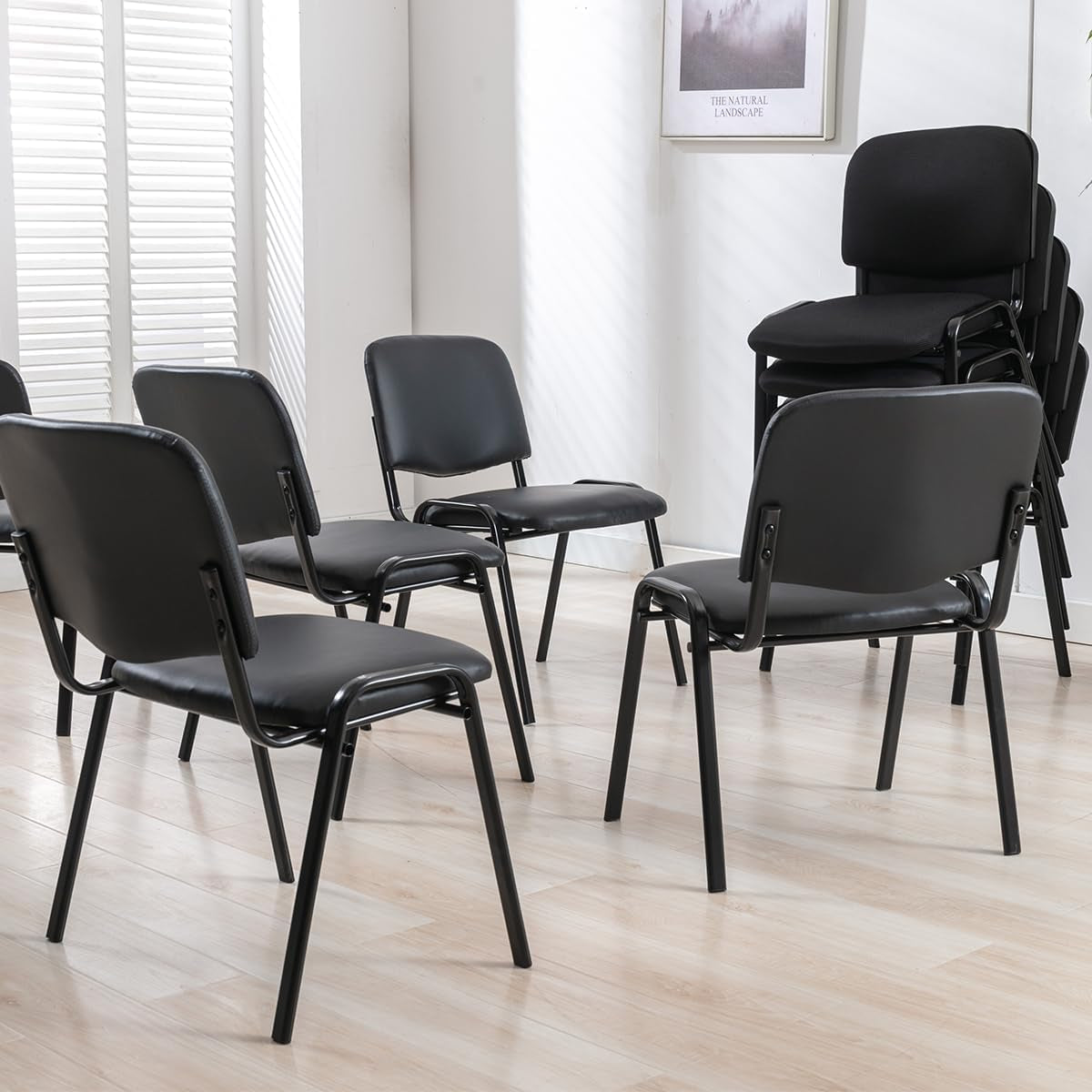 Stackable Black Office Chairs Armless Conference Room Chairs 5 Pack Mesh Reception Desk Chair for Meeting/Events/Hall/Training/Waiting Room