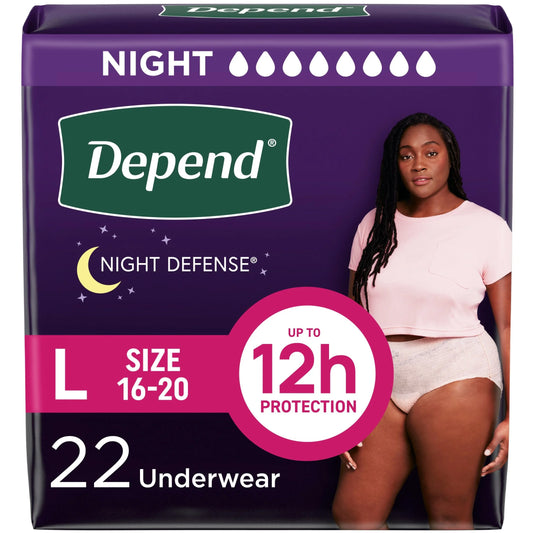 Night Defense Incontinence Underwear for Women, Adult Diapers, L, 22 Count