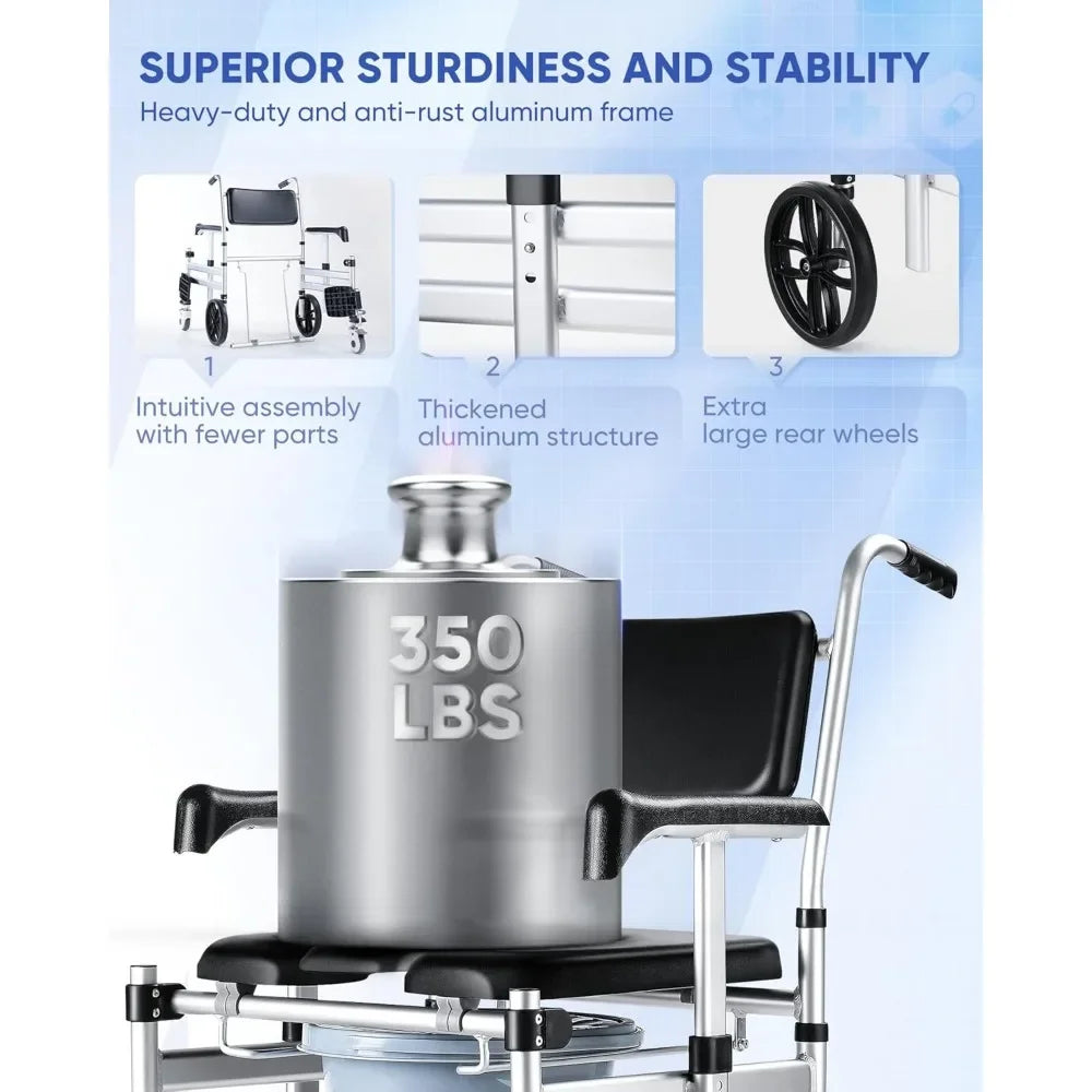 Shower Chair with Wheels  Folding Shower Wheel Transport Chair  Commode Rolling Bath Chair for Handicap  Elderly & Injured