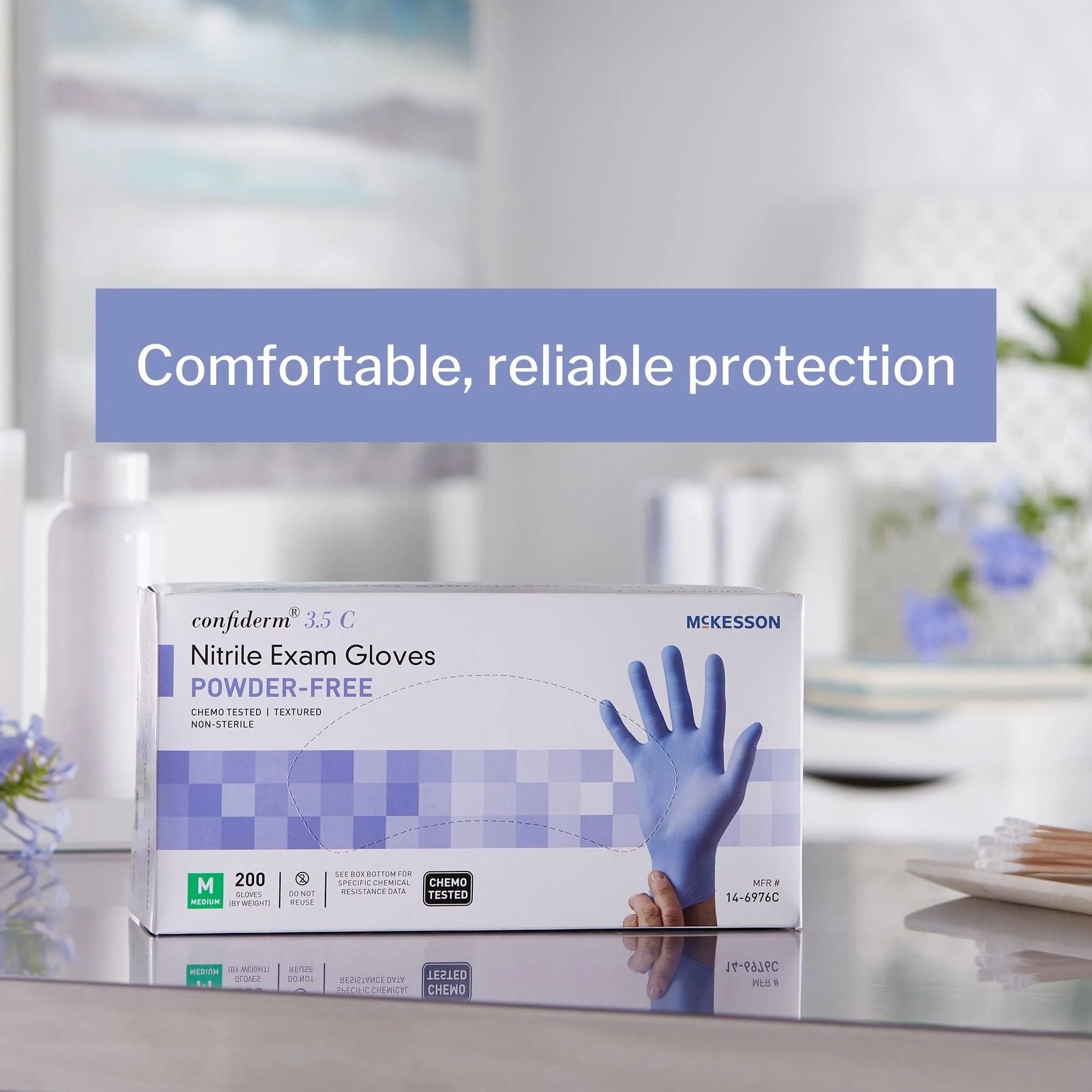 Confiderm 3.85C Nitrile Exam Gloves, Blue Medical Gloves - Medium, 200 Count, 1 Box