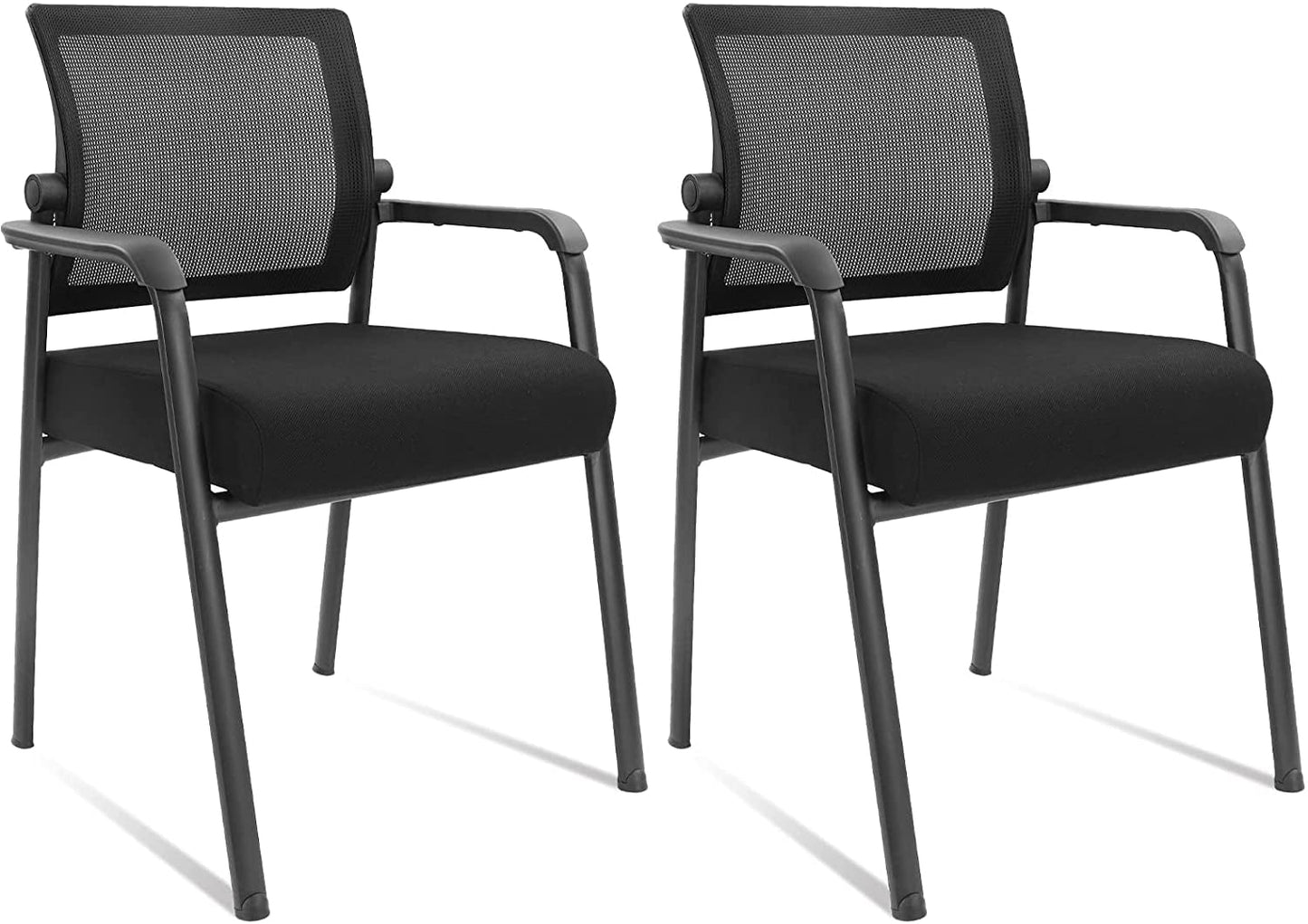 Office Reception Guest Chair Mid Mesh Back Ergonomic Lumbar Support for Waiting Conference Room Black 2PK