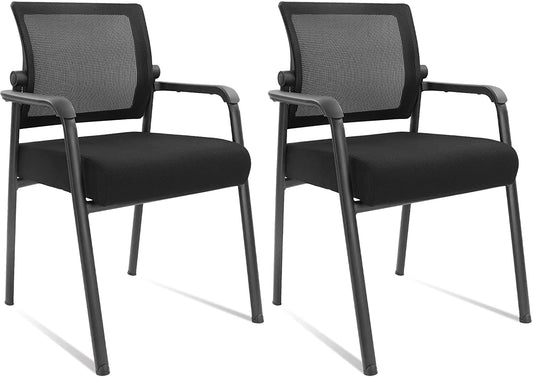 Office Reception Guest Chair Mid Mesh Back Ergonomic Lumbar Support for Waiting Conference Room Black 2PK