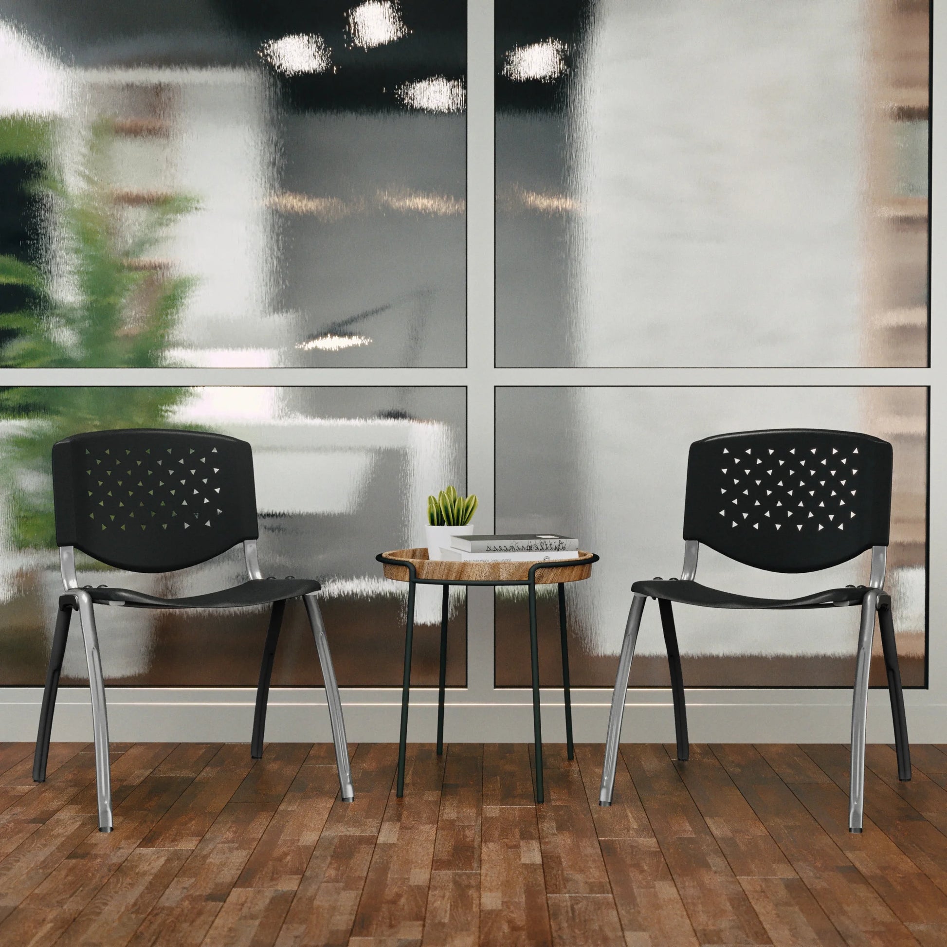 HERCULES Series 880 Lb. Capacity Black Plastic Stack Chair with Titanium Gray Powder Coated Frame