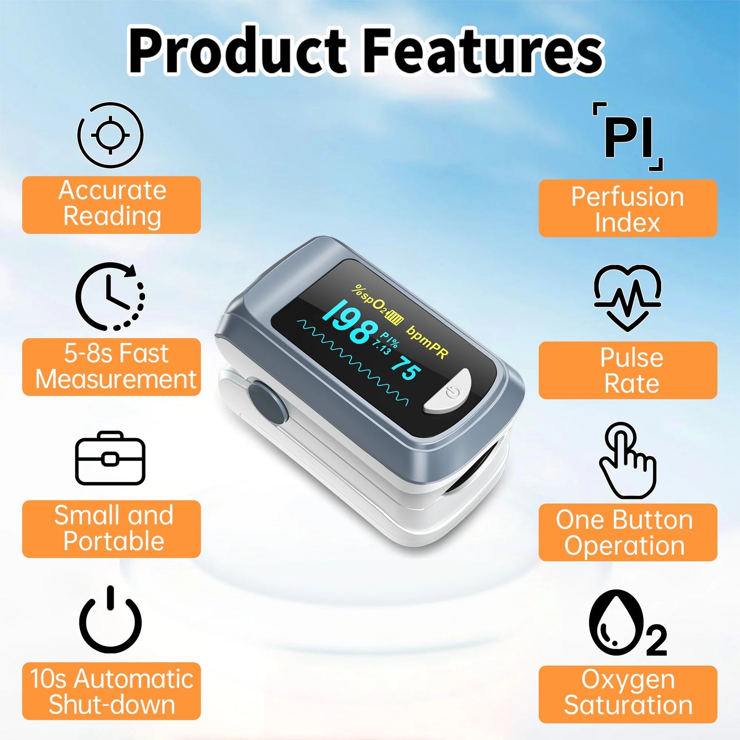 Fingertip Pulse Oximeter Blood Oxygen Saturation Monitor with Batteries and Lanyard for Sport, Running