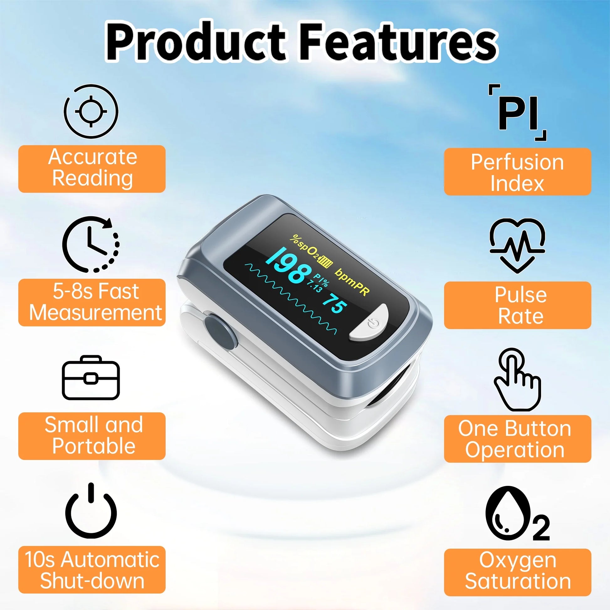 Fingertip Pulse Oximeter Blood Oxygen Saturation Monitor with Batteries and Lanyard for Sport, Running