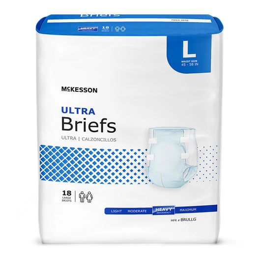 Ultra Incontinence Briefs - Absorbent, Disposable, Unisex - Large, 18 Count, 1 Pack