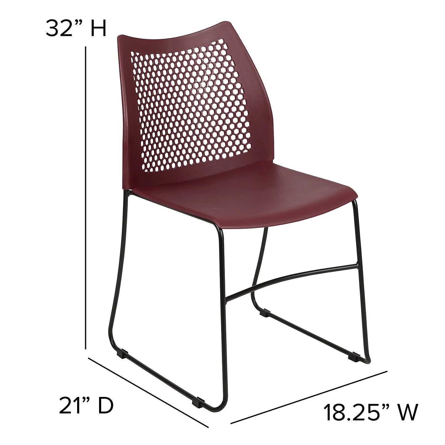 HERCULES Series 5 Pack 661 Lb. Capacity Burgundy Stack Chair with Air-Vent Back and Black Powder Coated Sled Base