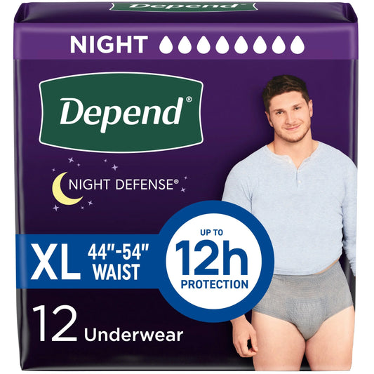 Night Defense Incontinence Underwear for Men, Adult Diapers, L, 12 Count