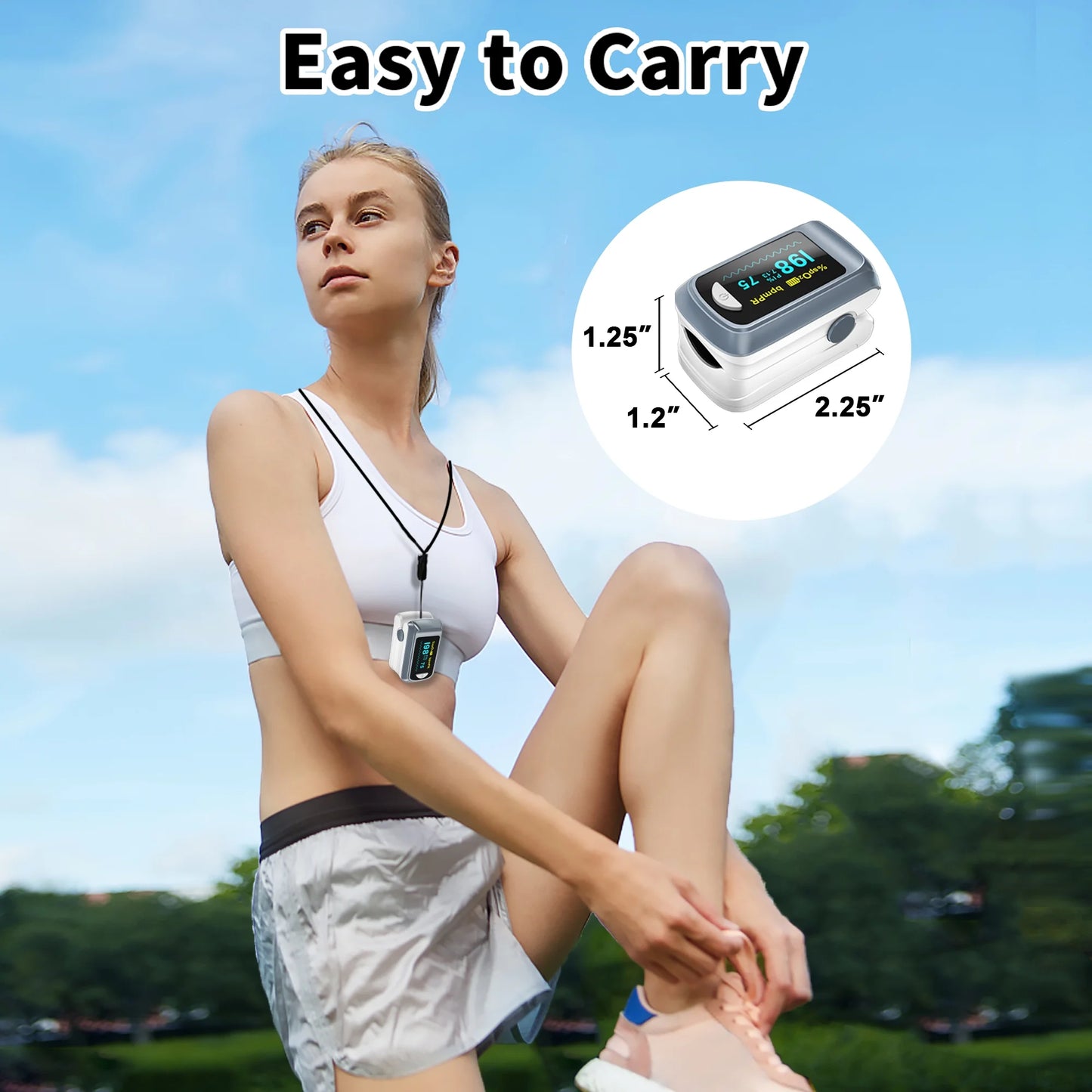 Fingertip Pulse Oximeter Blood Oxygen Saturation Monitor with Batteries and Lanyard for Sport, Running