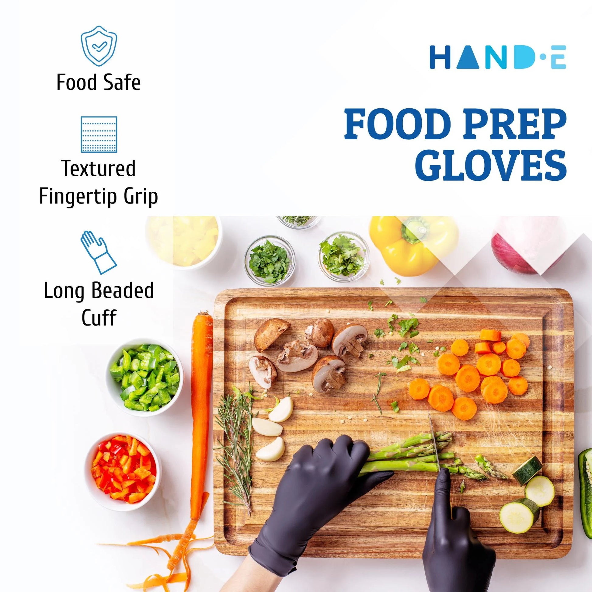 Hand-E Disposable Black Nitrile Gloves - 5 Mil Medical Exam - Powder and Latex Free, Food Safe
