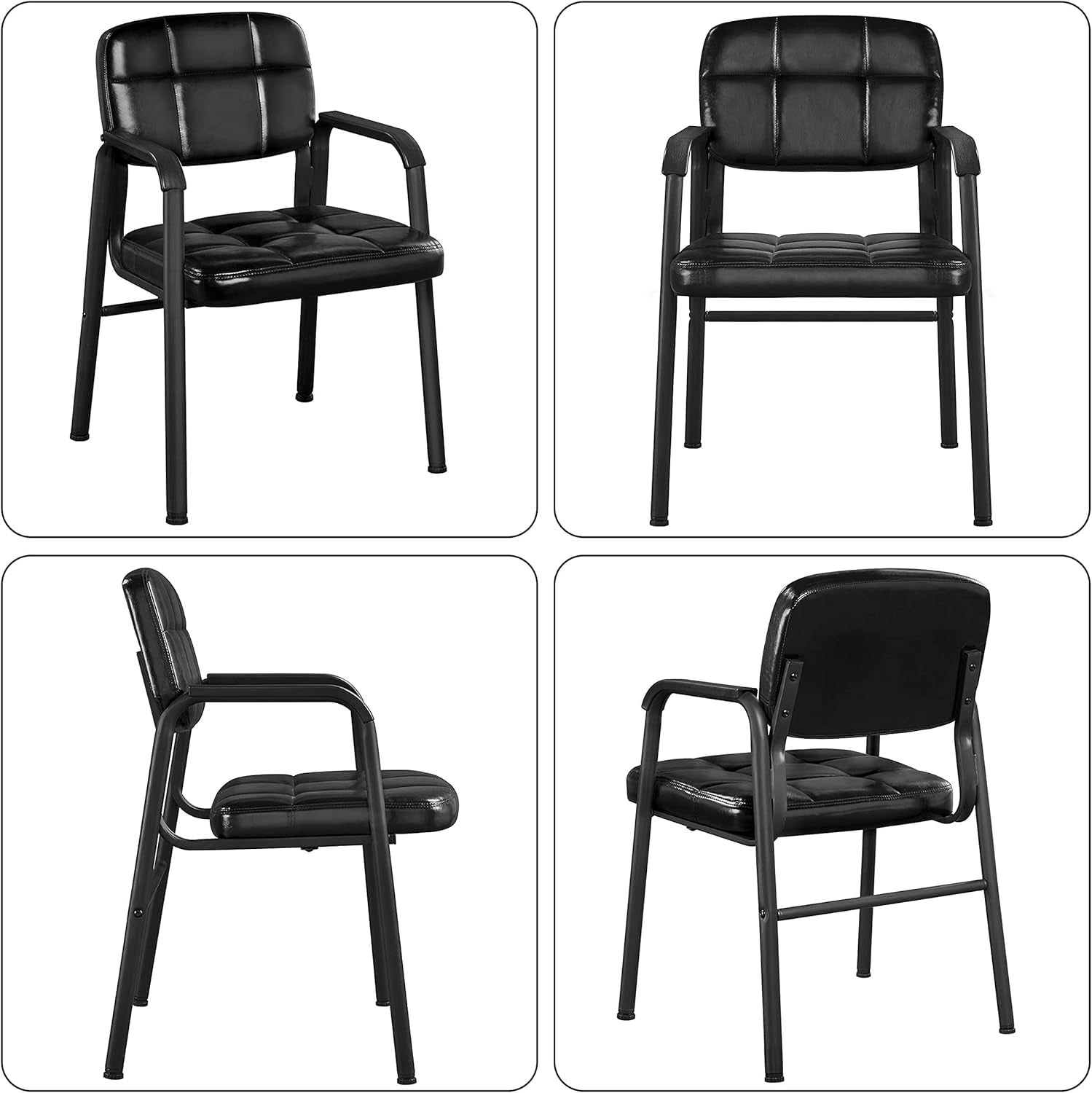 4 PCS Office Reception Chairs Executive Leather Guest Chairs Ergonomic Side Chairs with Upholstered Lumbar Support, Black