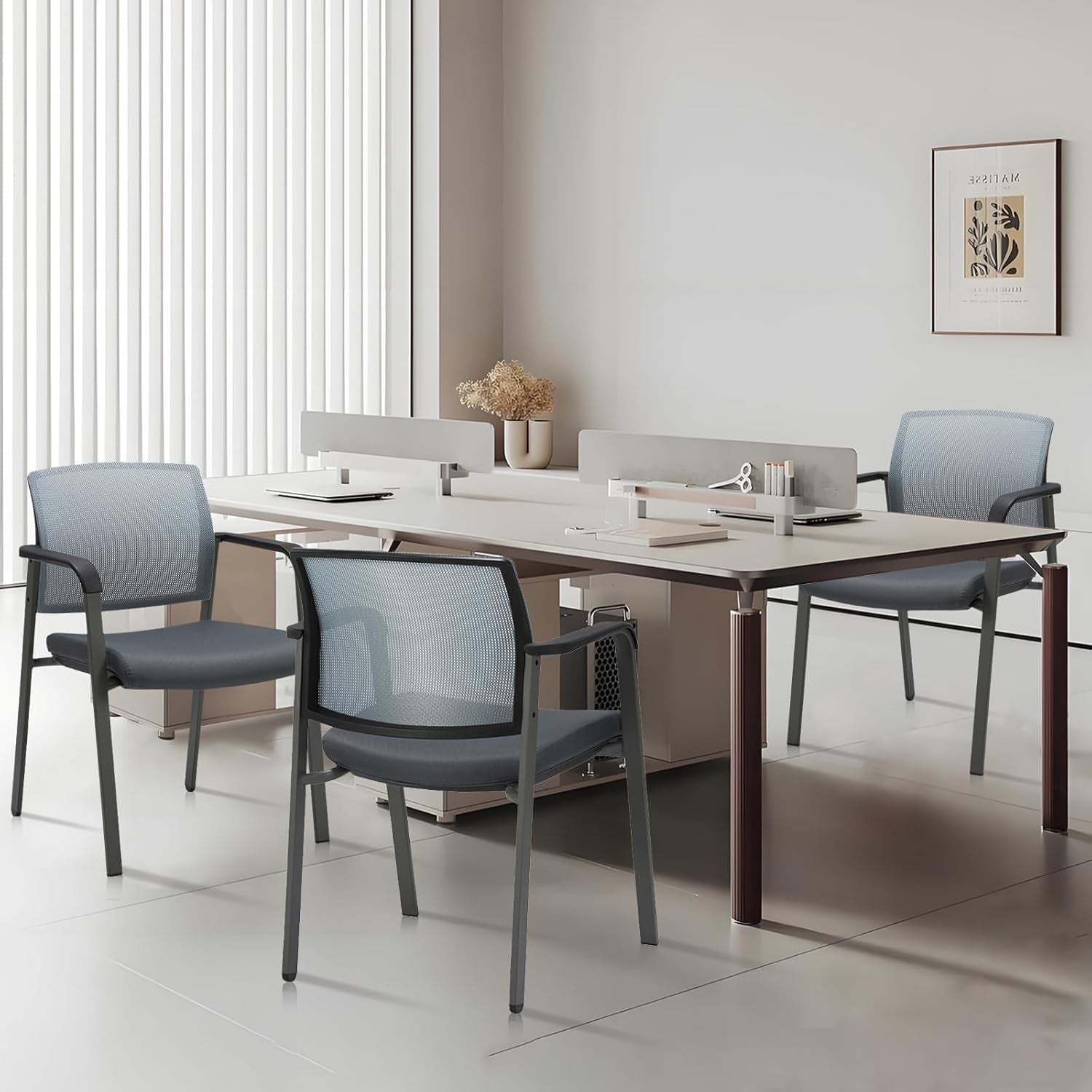 Mesh Back Stacking Arm Chairs with Upholstered Fabric Seat and Ergonomic Lumbar Support for Office School Church Guest Reception Grey 2 Pack Set